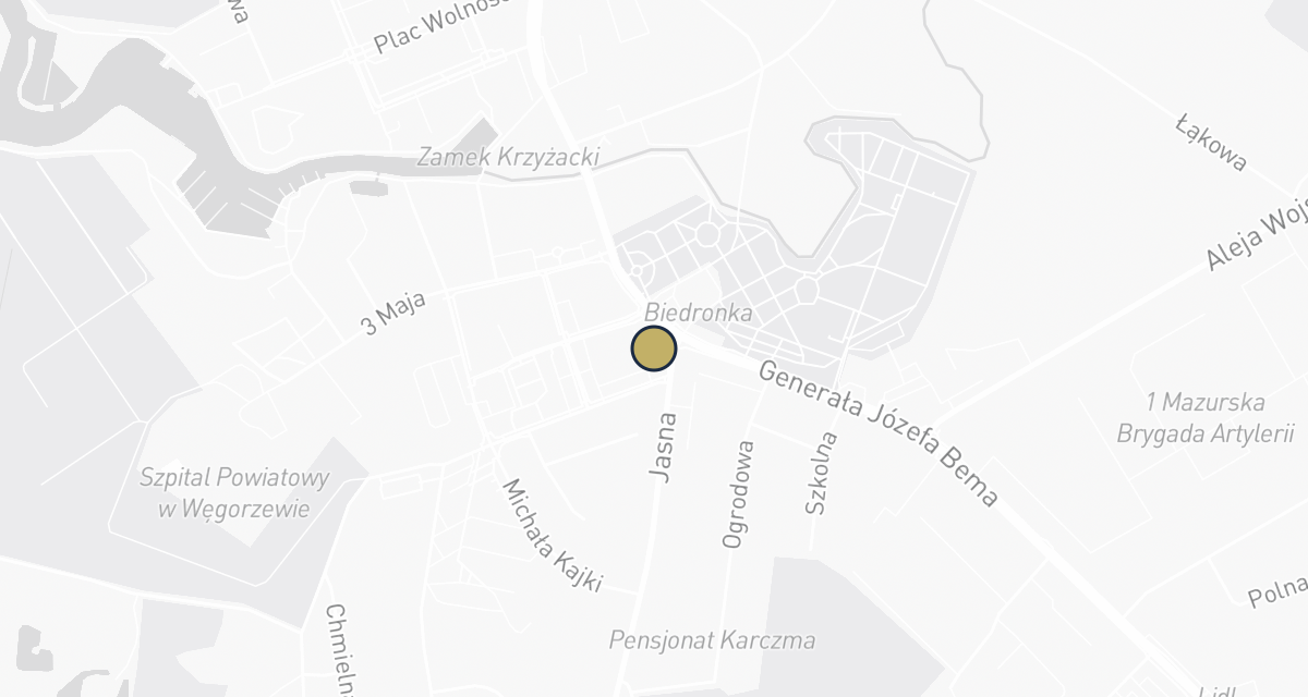 Mapa dojazdu: KomarVet gabinet weterynaryjny Węgorzewo, weterynarz Komarzyniec